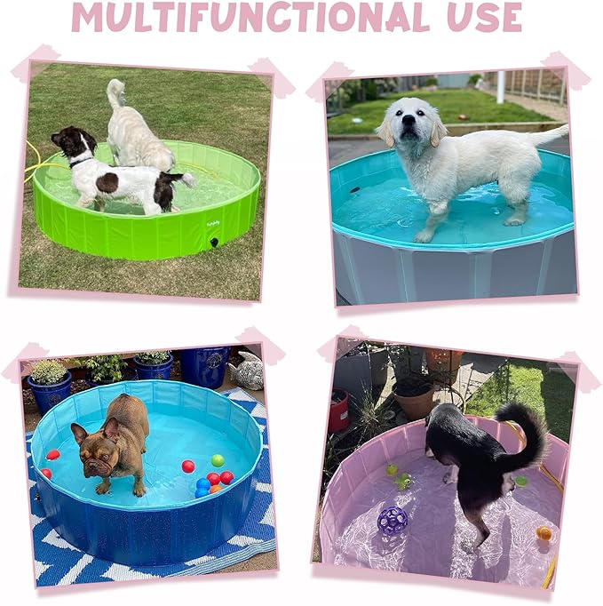 Furrybaby Dog Pool, Kiddie Pool with Hard Plate Collapsible Pet Bath Foldable Swimming Pet Pool Portable Pink 39''