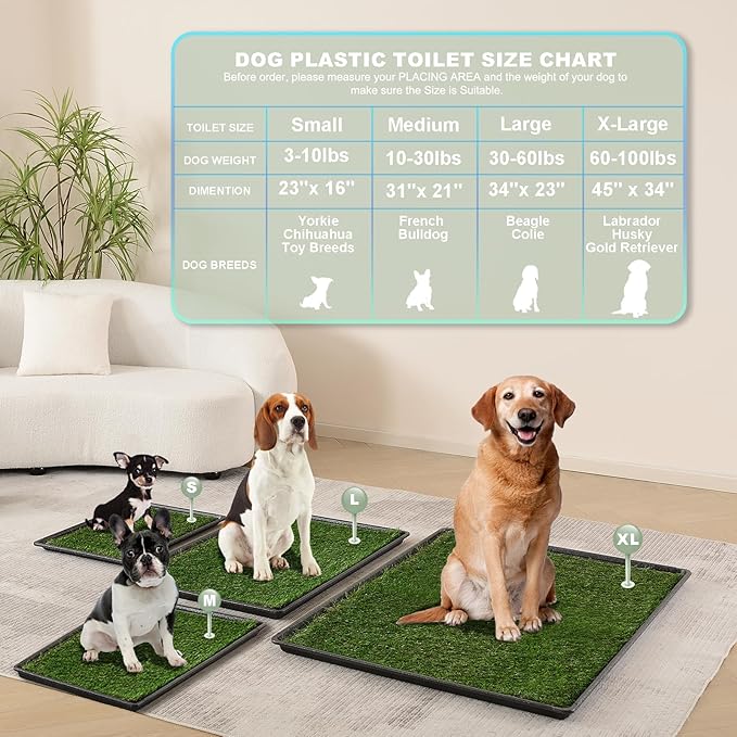 Dog Grass Pad with Tray Extra Large 45”×34”, Dog Potty with Ultra-Absorbent Artificial Grass for Dogs with Hemmed Edge, Pee Pads for Dogs, Realistic, Odor Free Litter Box for Balcony