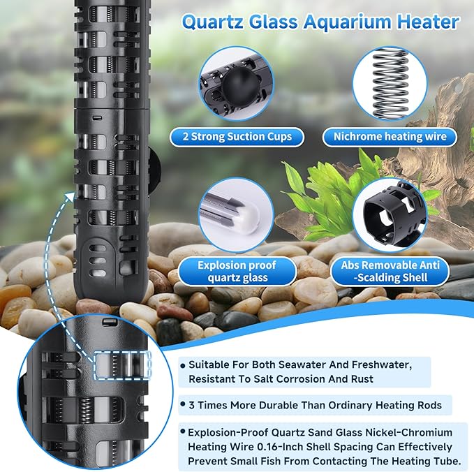 Aquarium Heater Submersible Fish Tank 500W& Turtle Tank Heater with External Adjustment Controller, Included Thermometer, LED Display, Overheat Protection, Detachable Cover, for Saltwater&Freshwater