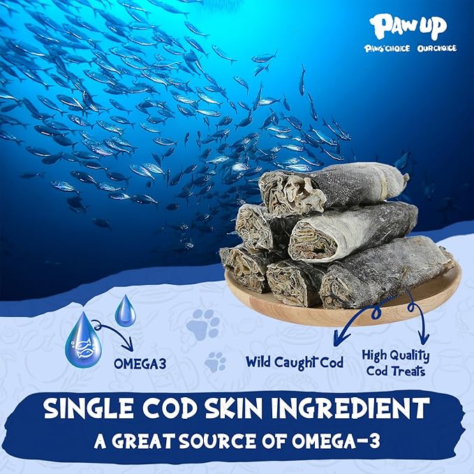 Cod Skin Dog Treats - Natural Fish Roll Snacks w/Taurine, Single Ingredient Chews, Rich in Omega 3, 16.2 oz