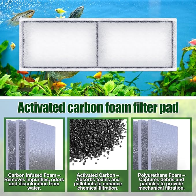 Pangda 4 Pcs Carbon Filter Foam Pad Compatible with U3 Range of Internal Underwater Sponge Aquarium Underwater Filter Accessories for Internal Replacement Aquarium Fish Tank