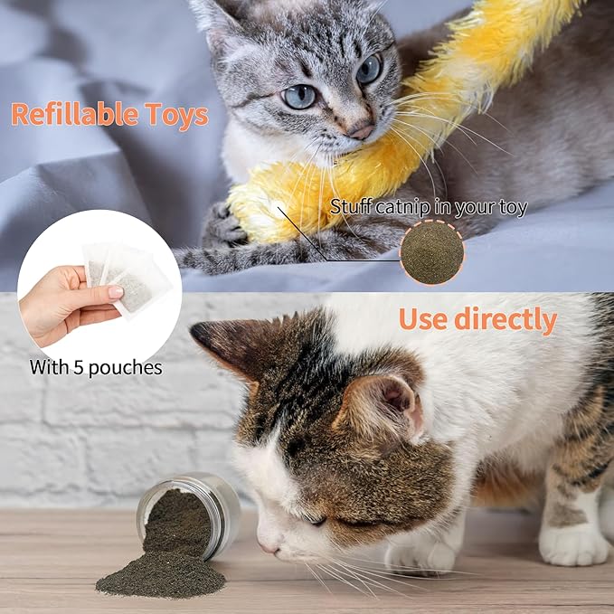 Catnip & Silvervine Powder – 30g Blend of Silvervine Gall Fruit & Catnip, Non-Addictive, for All Cat Ages, Multi-Use with Toys, Scratchers & Protecting Furniture, with 5 Little Pouches