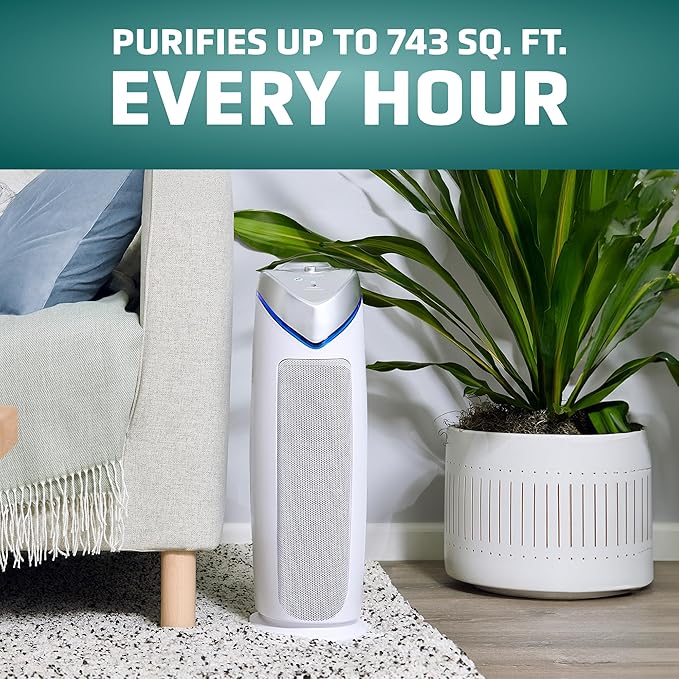 GermGuardian Air Purifier for Home with HEPA Pure Filter, for Wildfire Smoke, Pet Dander, Pollen, Odors, Large Rooms Up To 743 Sq. Ft., Removes 99.97% Pollutants, UV-C Light, 22", AC4825W, White