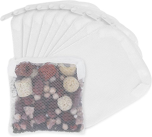 Aquarium Filter Media Bags for Aquarium with Zipper, Fine Mesh Bag Reusable Strong Polyester for Activated Carbon, Bio Filter Balls, Ceramic Rings, Filter Stones, White 10PCS 3.93" x 3.93"