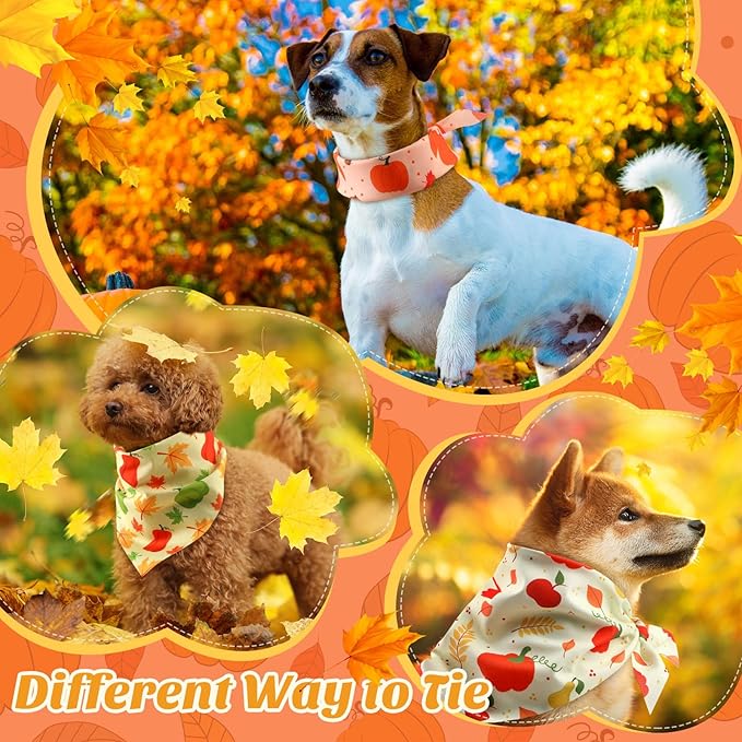 Abbylike 200 Pcs Fall Dog Bandanas Bulk Pumpkin Bandanas for Dogs Pets Triangle Kerchief Bibs Scarf for Fall Autumn Thanksgiving Costume Photo Props Accessories Pet Shops Adoption Events, 25 Styles