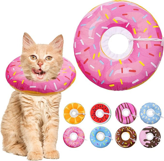 Cat Cone Collar Soft, Adjustable Cat Recovery Collars Spay Cones to Stop Licking, Cute Donut E Collar After Surgery, Anti-Lick Wound Healing Elizabethan Collar for Kittens (Donut Pink, Small)