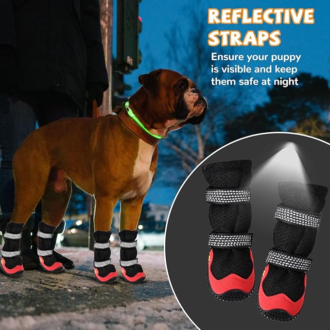 Dog Shoes for Medium Large Size Dogs, Breathable Dog Shoe for Hot Pavement, Dog Booties and Paw Protectors to Prevent Licking, Anti-Slip Dog Boots with Reflective for Summer, Hiking, Snow (Size 4)