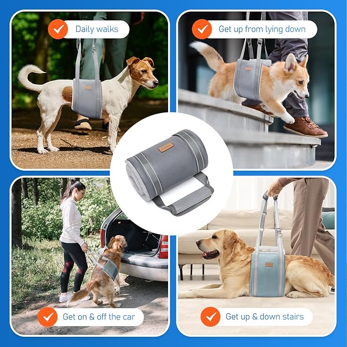 Dog Lift Harness for Extra Large Dogs, Adjustable Dog Sling for Back Legs, Hip Support Harness to Help Lift Dogs Rear for Canine Aid and Old K9 Cruciate Ligament Rehabilitation - Extra Large, Grey