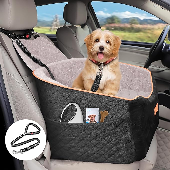 COCASES Dog Car Seats for Small Medium Dogs, Height-Adjustable Dog Booster Car Seat, Detachable and Washable Car Dog Bed with Seat Belt for Pet Under 35lbs Car Trip
