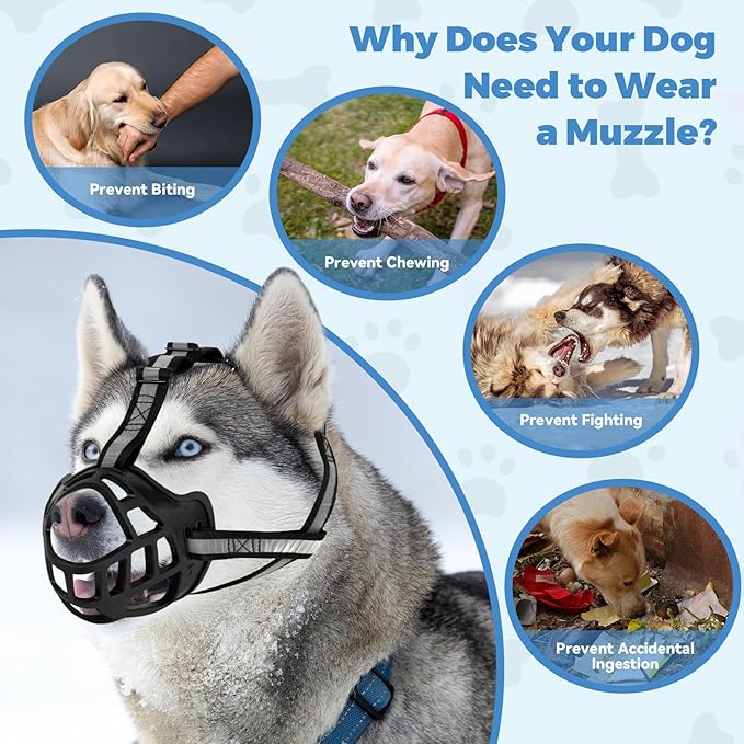 Dog Muzzle for Large Dogs, Breathable Basket Muzzles for Small, Medium and X-Large Aggressive Dog, Allows Panting Drinking, Suitable for Grooming Trimming Training (1, Blacks)