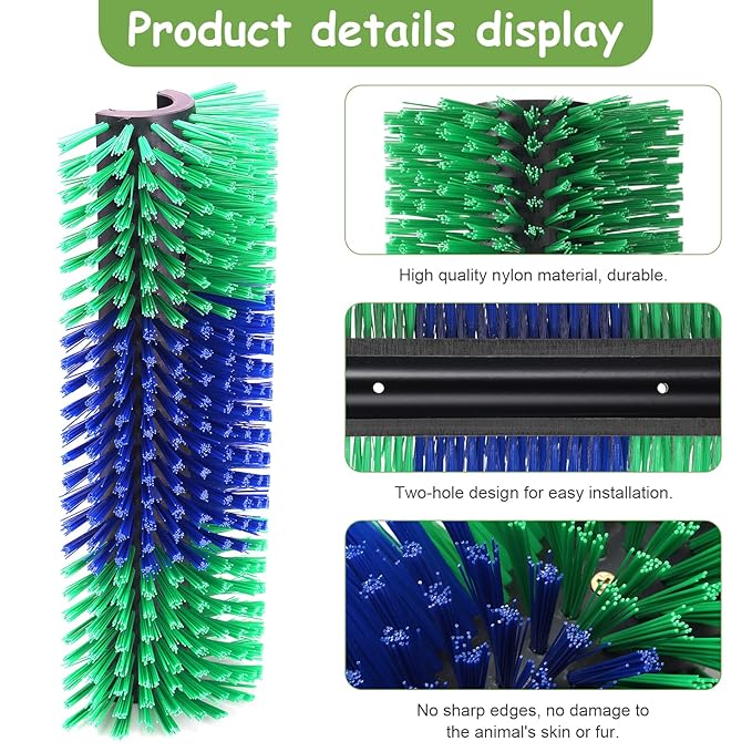 Livestock Scratching Brush, 17.5 x 7.8 Inch Goat Brushes for Grooming, Horse Brushes for Shedding, Livestock Brush with 4 Screws Great for Horse, Elk, Cattle, Pig, Sheep（Green）