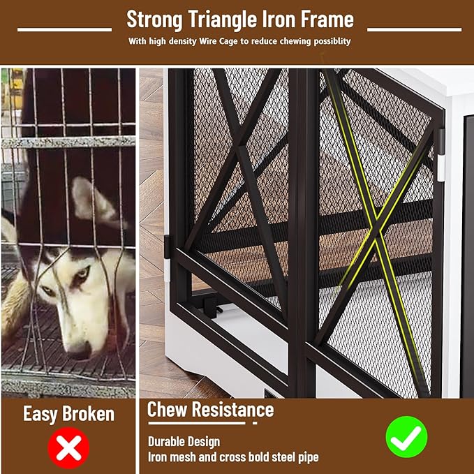 COZPAW Large Dog Crate Furniture - 48 inch Heavy Duty Dog Kennel Indoor for XLarge Breed with Double Doors, Wooden Dog Cage XL Modern Decorative End Table Pet House (White)