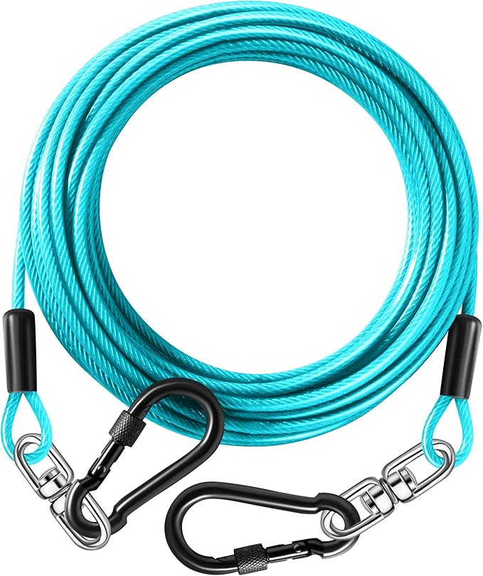 Dog Tie Out Cable 10FT-500Lbs,Heavy Duty Dog Leads&Tether for Yard with Swivel Hook,Small Large Dogs Leash Line for Outside,Rust Chew Proof Dogs Run Cable for Outdoor Camping(Teal, 10FT)