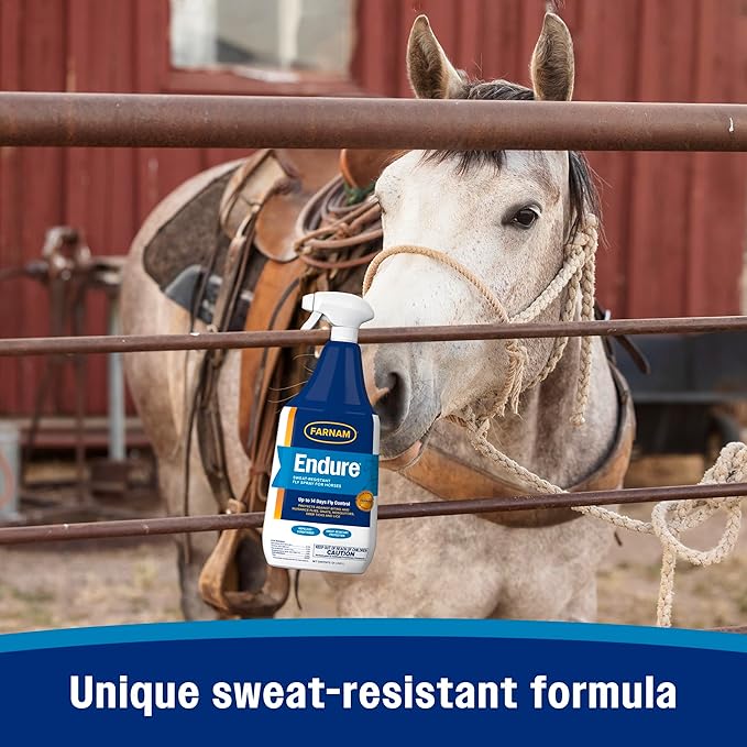 Farnam Endure Sweat-Resistant Fly Spray for Horses, Lasts Up to 14 Days, Protects Against Flies, Gnats, Mosquitoes, Ticks & Lice, 32 oz.