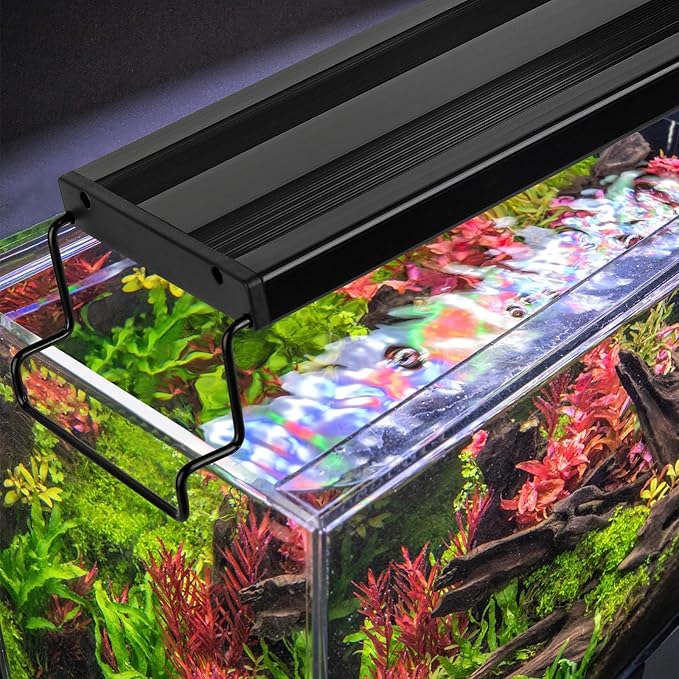 AQQA Full Spectrum Aquarium Light,Fish Tank Lights for Plant Growth Fish Viewing,3 Mode White Blue Red Green LED Beads,Timer,Adjustable Brightness,Extendable Brackets for Freshwater 26W for 32-40inch