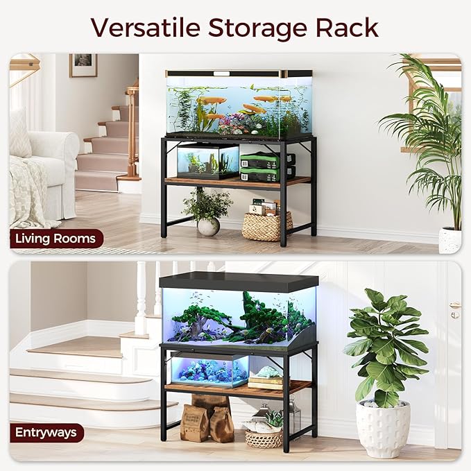 40-50 Gallon Fish Tank Stand, Aquarium Stand with 2-Tier Storage Shelves, Heavy Duty Breeder Turtle Terrarium Stand Rack for Home Office, 36.2" L x 18.9" W x 24.4" H, Rustic Brown FTHR4001