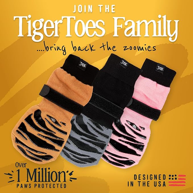 DOK TigerToes Premium Non-Slip Dog Socks for Hardwood Floors - Extra-Thick Grip That Works Even When Twisted - Prevents Licking, Slipping, and Great for Dog Paw Protection (XXXL)