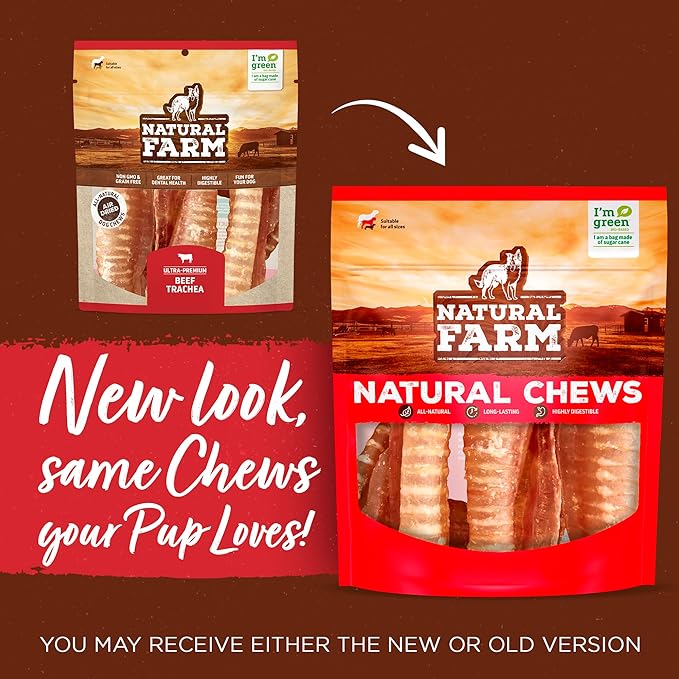 Natural Farm Top Premium Beef Trachea Dog Chews (3 Inch, 12 Pack), Natural Source of Glucosamine and Chondroitin for Hip and Joint Health, High-Protein, 100% Beef Trachea