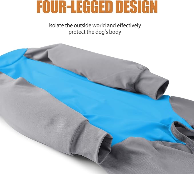 Dog Recovery Suit, Abdominal Wound After Surgery Wear, Prevent Licking Wounds, E-Collar & Cone Alternatives, Long Sleeve Postoperative Shirts Dog Pajamas Prevent Shedding(Small, Blue)