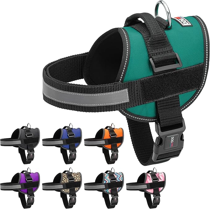 Dogline Dog Harness, Reflective No-Pull Adjustable Vest with Handle for Walking, Training, Breathable, No - Choke Harness for Small, Medium or Large Dogs Room for Patches Girth 33"-46" in Turquoise