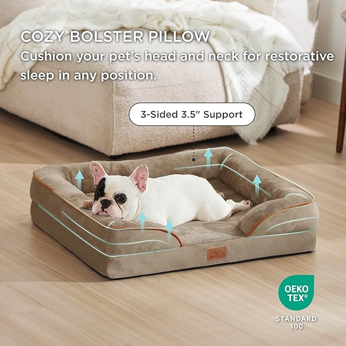 Bedsure Orthopedic Dog Bed Medium Size Dogs - Washable Medium Dog Cat Bed Waterproof, Comfort Pet Couch Sofa with Washable Removable Cover, Pets Bed with Nonskid Bottom, Hazel, 28"