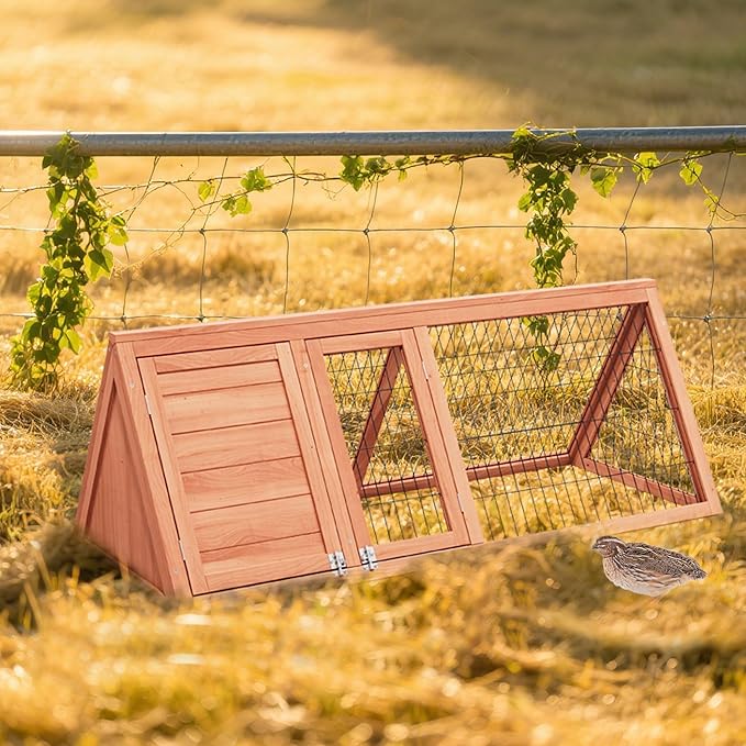 A-Frame Quail Coop,Wooden Quail Cage Indoor Outdoor,Triangle Rabbit Hutch with 2 Doors & Ventilating Wire for Small Animals,Sold by XilishppEcxEco (Ntural Wood)