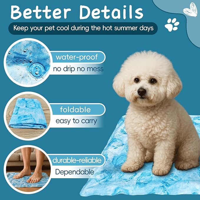 Cooling Pad for Dog,Instant Pet Cool Mat for Puppy,Comfortable Cool Pet Mat for Cat.Portable Dog Bed for Summer. Suitable for Outdoor Summer Crate Pad.Long Time Cooling.Ice Brick(Size-M 15.7*19.7in)