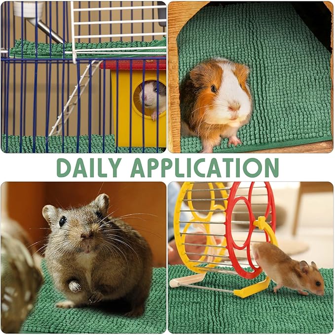 Amylove 4 Pcs Guinea Pig Cage Liner Guinea Pig Bedding Washable Fleece Pee Pads Reusable Small Animals Training Mat Small Animal Sleeping Bed for Bunny Hamster(Dark Green,16 x 24 Inch)