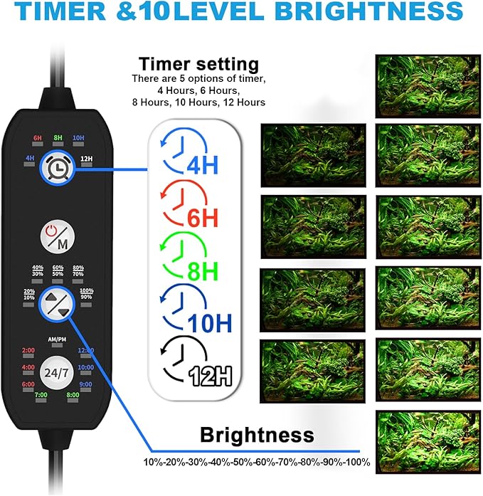 Led Aquarium Light for 24 Inch to 30 Inch Fish Tank, 24/7 Cycle and DIY Mode, Full Spectrum, 7 Colors, Auto On/Off, Adjustable Timer/Brightness, 22W Fish Tank Lights with Extendable Bracket