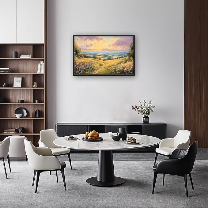 Framed Large Rustic Wall Art for Living Room, Oversized Farmhouse Countryside Nature Landscape Wall Decor Wildflower Field Canvas Painting Floral Pictures Modern Artwork for Bedroom Office 36"x24"