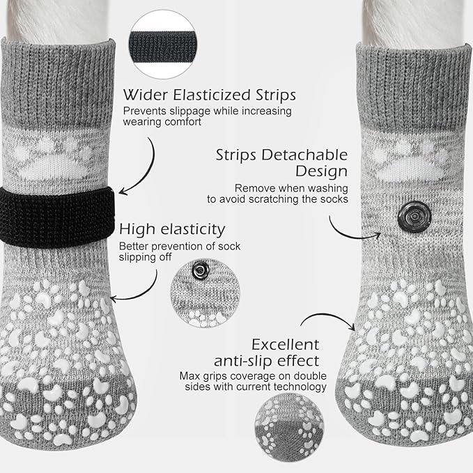 EXPAWLORER Anti Slip Dog Socks to Prevent Licking Paws, Dog Shoes for Hot Pavement, Dog Booties for Small Medium Large Senior Dogs, Traction Control Dog Boots & Paw Protectors for Hardwood Floors