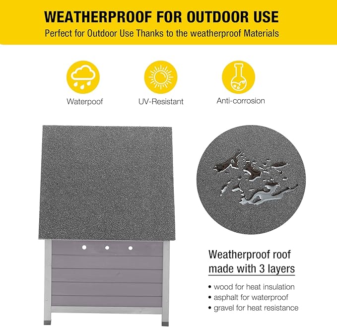 Aivituvin Cat House Waterproof Feral Kitty Shelter Outdoor Indoor Rabbit Hutch for Bunnies,Cats,Dogs and Other Small Animals,Asphalt Roof