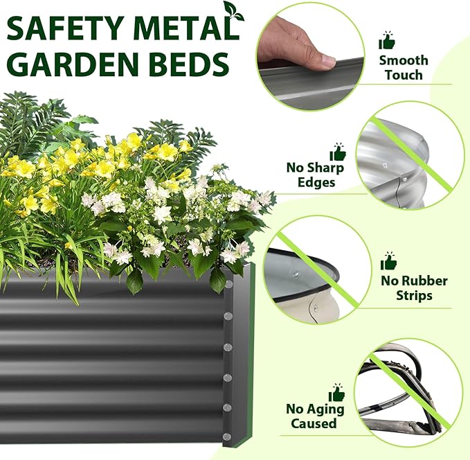 A ANLEOLIFE 6X3X1.5 ft Galvanized Raised Garden Beds Outdoor, Rectangular Metal Planter Box for Planting Vegetables Flowers Herb, Anti-Rust & Easy-Setup, Quartz Grey