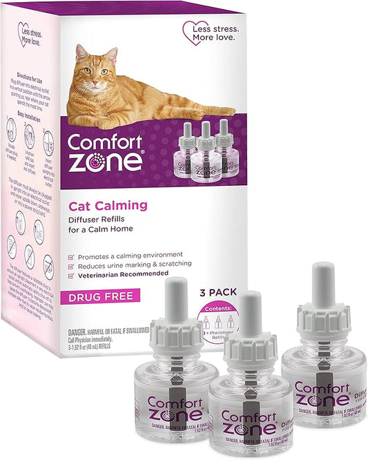 Comfort Zone 3 Pack Cat Calming Diffuser Refills; 30-Day Refills; Pheromones Help Cat Anxiety