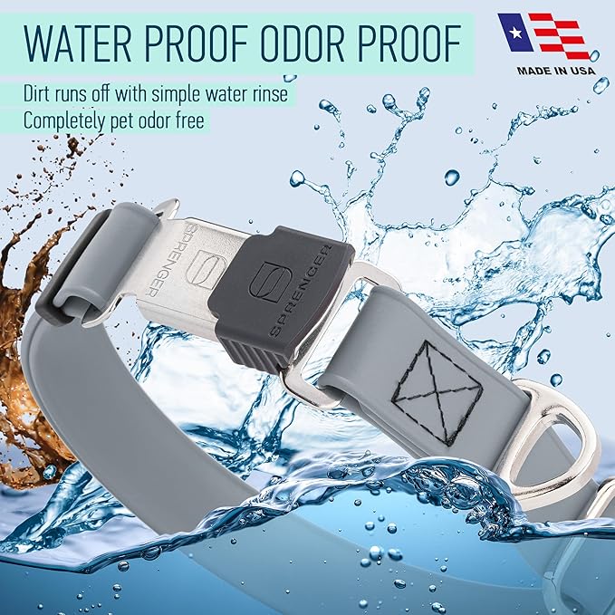 Dogline Biothane Waterproof Dog Collar with Herm Sprenger Stainless Steel Quick Release Buckle – Heavy Duty Tactical Durable Collar for Dogs – Comfortable and Safe Pet Collar, W 1" L 15-25", Gray