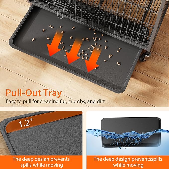 Dog Crate Furniture, 38.6" Wooden Dog Crate with Double Doors, Dog Furniture, Large Dog Kennel Indoor End Table for Large Dogs, Grey