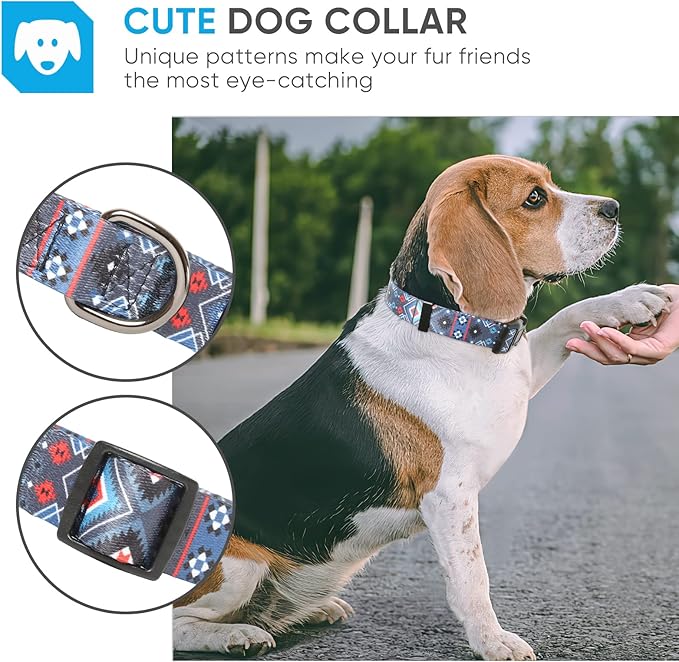 HEELE Dog Collar, Adjustable Soft Dog Collar for Small Medium Large Dogs,Bohemia Patterned Puppy Collars with Quick Release Buckle XS Length 8.5''-11''