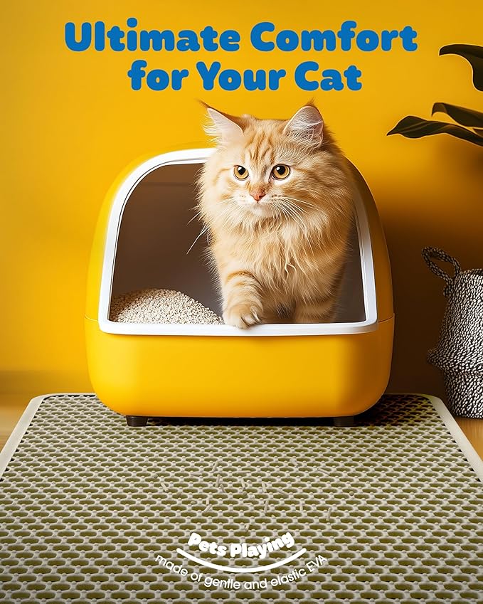 Cat Litter Mat - 23.2'' x 29.1'' Large Litter Trapping Mat, Easy to Clean Litter Box Mat, Waterproof, Urine-Proof, Non-Slip Kitty Litter Mats for Floor, Beige