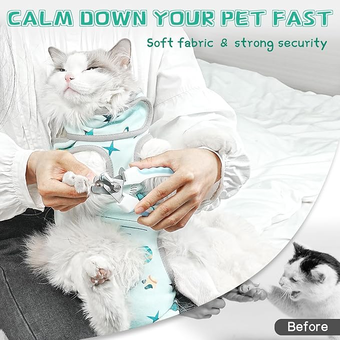 Cat Grooming Hammock, Self-Adherent Wrap for Cutting Nails, Anti-Escape Calming Grooming Bag for Medicine, Nail Clipping, Teeth Brushing, Ear Cleaning