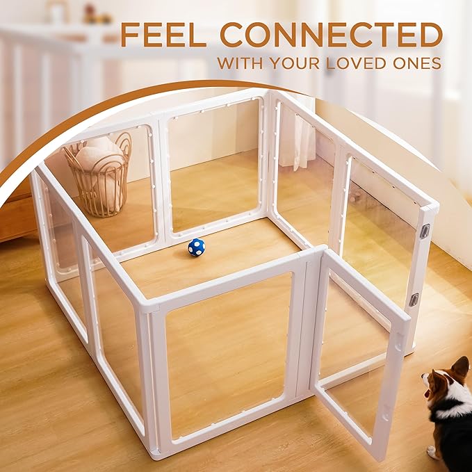 Citylife Clear Acrylic Plastic Dog Playpen Indoor,for Puppy Cat Rabbit Ferret Transparent Pet Pen,Easy Assemble Whelping Crate Kennel Cage Enclosure for Small & Medium Dogs 8 Panels