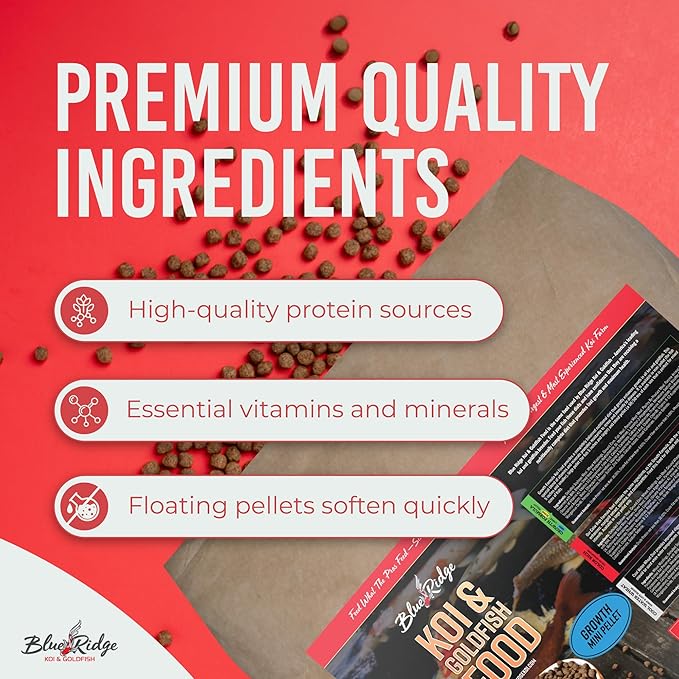 Blue Ridge Koi Fish Food 50lb - Koi Food Mini Growth Formula, Goldfish Food, Premium Fish Food for Ponds, Ponds Fish Food, Floating Pond Pellets