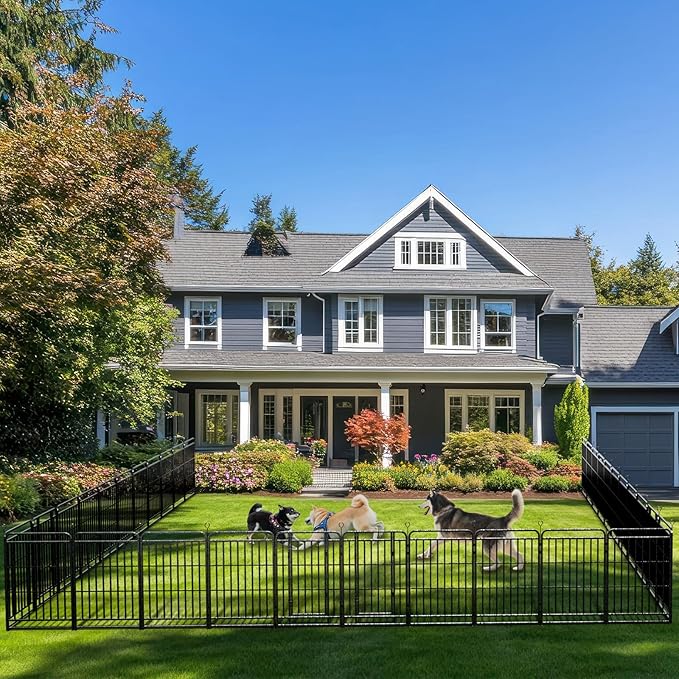 Dog Playpen Outdoor 32 Panels Heavy Duty Dog Fence 32" Height with Thick Pipe Anti-Rust with Doors Portable for RV Camping Yard, Total 71FT, 406 Sq.ft, Snowy Black