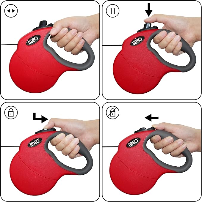 DOCO All Day Adventure Retractable Dog Leash with Stop-and-Lock Control, Reflective Tape, Anti-Slip Grip, Tangle-Free 360° Swivel Snap for Small, Medium, Large Dogs (Black/Small)