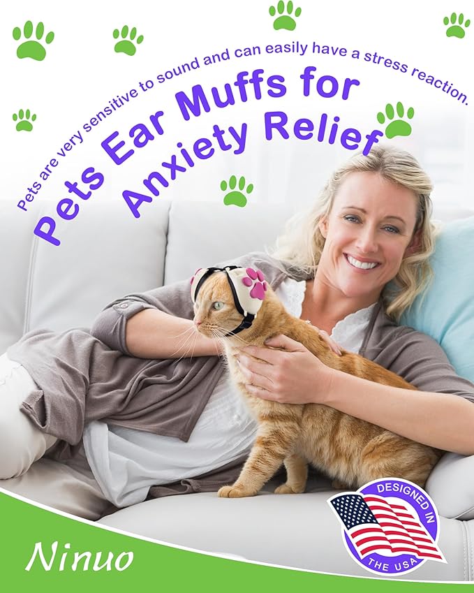 Calming Earmuffs for Cats and Small Dogs - for Anxiety Relief - Noise Canceling for Fireworks, Thunderstorms, Pet Grooming & Force Drying - Dog Ear Muffs Noise Protection (White, Medium)