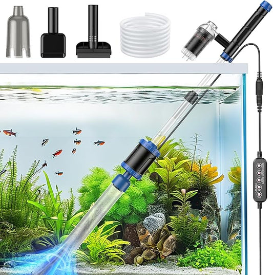 Electric Aquarium Vacuum Gravel Cleaner: 36W Fish Tank Cleaner Vacuum with Strong Suction for Water Change Wash Sand Algae Cleaner Water Shower and Water Circulation, Timed Off