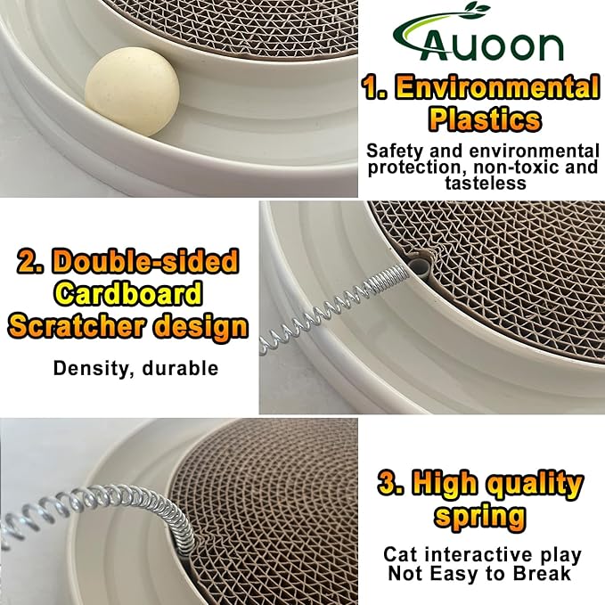 AUOON Cat Scratcher Toy - Cat Scratch Pad with Cat Toy Ball Track and Plush Mouse Toy for Indoor Cats and Kittens (Milk Shake)