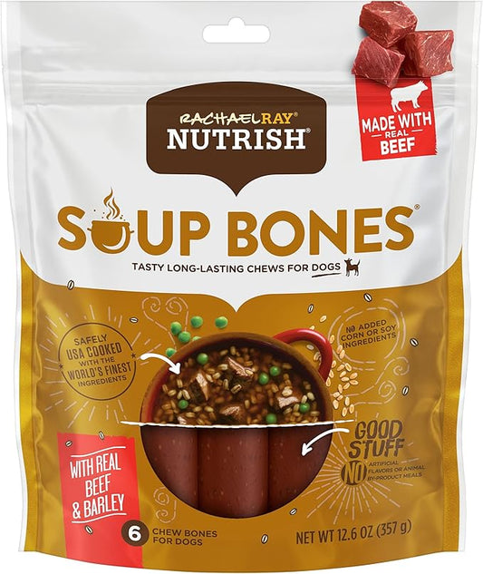 Rachael Ray Nutrish Soup Bones Dog Treats, Beef & Barley Flavor, 6 Bones