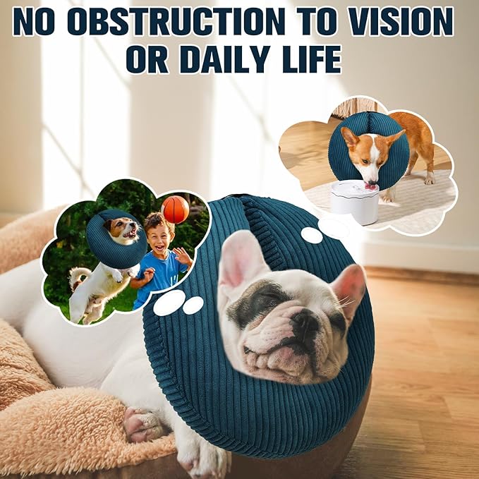 BINGPET Inflatable Dog Cone Collar Alternative After Surgery,Soft Recovery Cone for Dogs to Stop Licking,Protective Neck Donut E Collar Adjustable for Small Medium Large Dogs & Cats(Navy Blue,M)