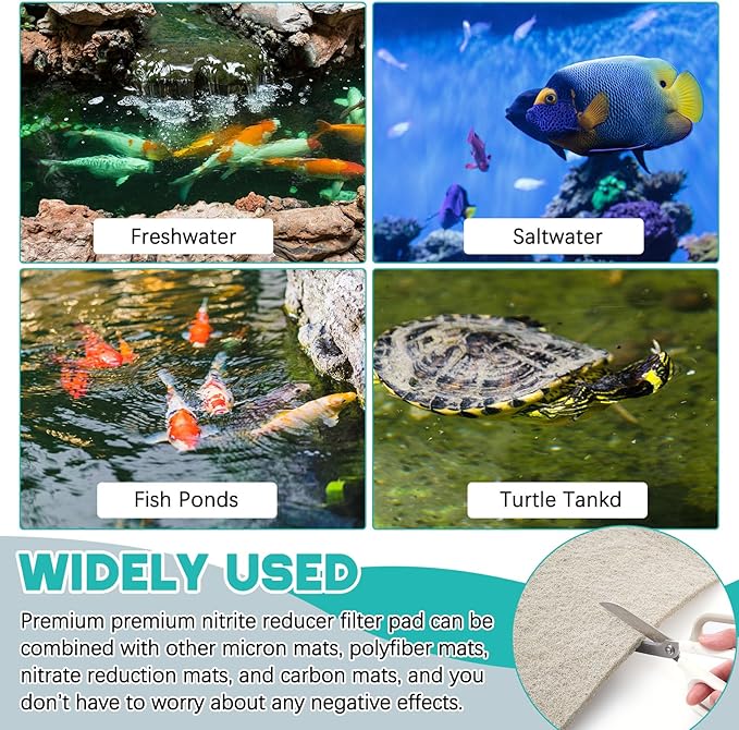 Treela 10 x 36 Inch Ammonia Reducer Filter Pad Fish Tank Filter Pads Ammonia Remover Aquarium Cut to Fit for Aquariums and Pond Reducing Infused Media Pad