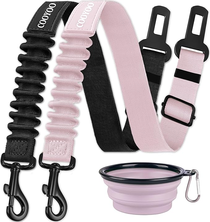 COOYOO Dog Seat Belt,3 Piece Set Retractable Dog Car Adjustable Seatbelts for Vehicle Nylon Pet Safety Heavy Duty & Elastic & Durable Car Harness for Dogs